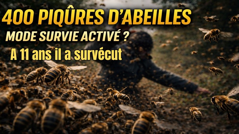 attaque massive d’abeilles image inquiétante illustration survie 400 piqûres